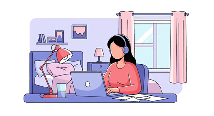 Woman working from home on laptop, perfect for blog posts about remote work or online business.