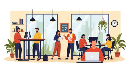Diverse team collaborating in a modern office, perfect for website banners or brochures.