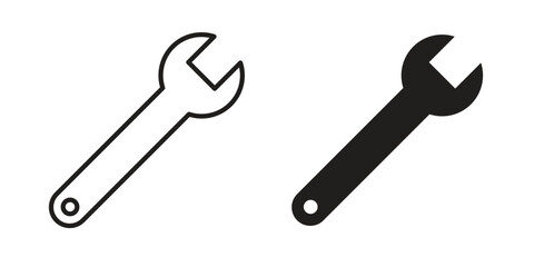 Wrench icon vector in simple flat design, outline.
