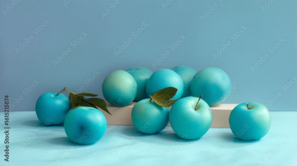 Poster blue fruits arranged on soft background with color matching surface abstract food styling minimalist