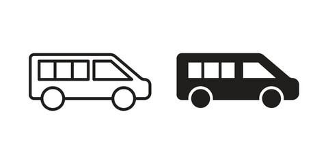 Van icon vector in simple flat design, outline.