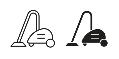 Vacuum cleaner icon vector in simple flat design, outline.
