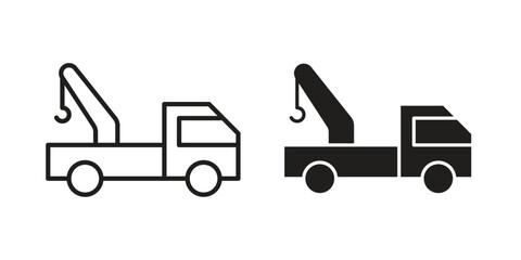 Tow truck icon vector in simple flat design, outline.