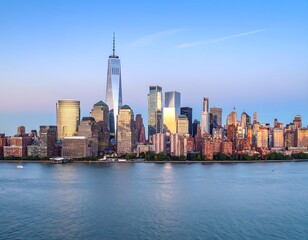 Obraz premium Panoramic view of the New York City skyline at dawn