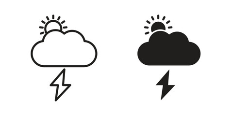 Thunderstorm icon vector in simple flat design, outline.