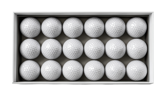 Golf Balls Neatly Arranged in Elegant Presentation Box on Transparent Background

