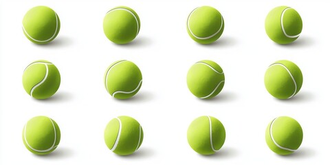 Vibrant tennis balls, arranged in a symmetrical grid, offer a dynamic composition, exuding energy and the thrill of competitive play.