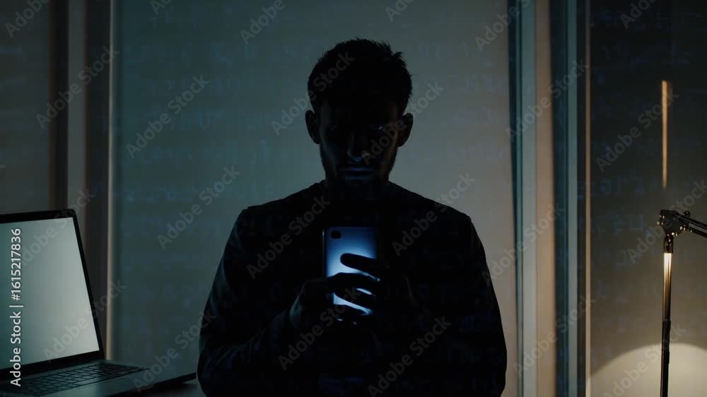 Aufkleber man in digital immersion focused figure before computer screen, ideal for business presentations or 