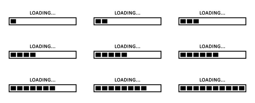 set of loading bar icons, loading process bar set, loading bar zero to full. loading bar vector set.
