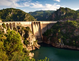 Majestic dam, reservoir, and mountains