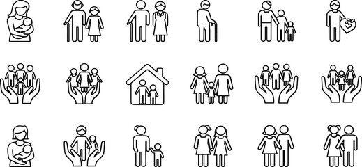 Family Icons. Editable Stroke. Set of thin line icons symbol collection