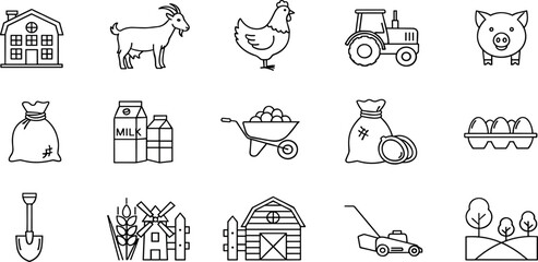 Obraz premium Farming Icons. Editable Stroke. Set of thin line icons symbol collection