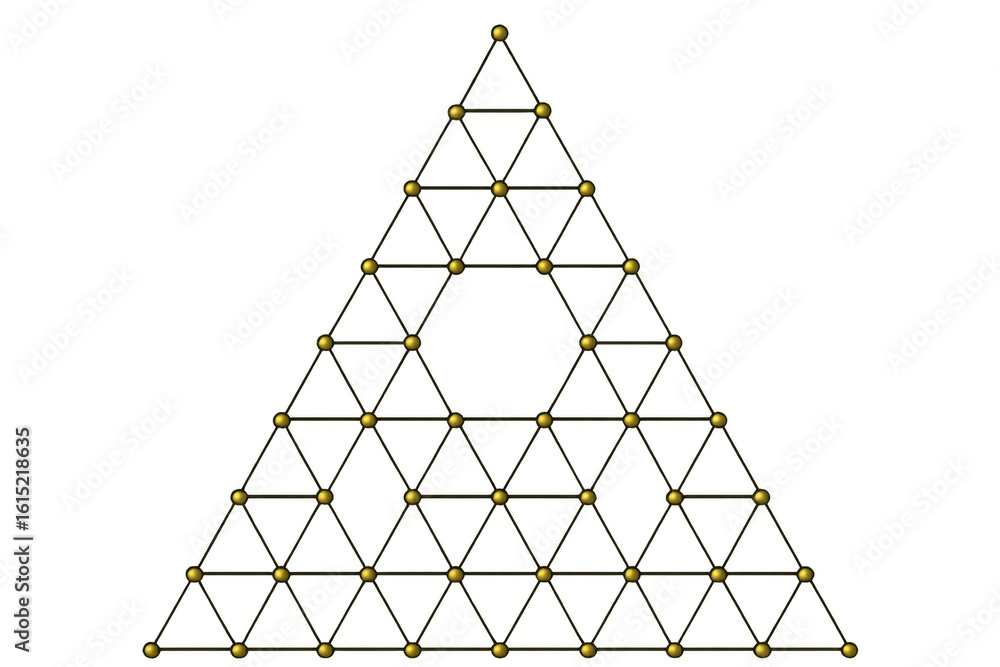 Poster golden nodes connecting black lines forming complex sierpinski fractal, revealing intricate self-sim