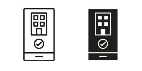 Reservation smartphone icon vector in simple flat design, outline.