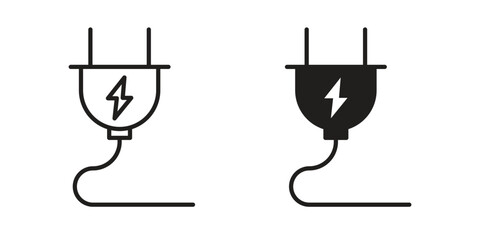 Plug icon vector in simple flat design, outline.