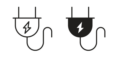 Plug icon vector in simple flat design, outline.