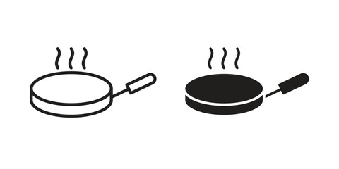 Pan frying icon vector in simple flat design, outline.