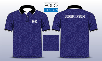 Elegant floral polo shirt vector design with dark purple tones, perfect for modern uniforms. T-shirt mockup template design. Vector Illustration.