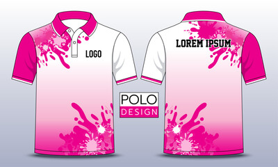 Creative pink gradient polo shirt mockup, Modern pink splash polo shirt vector design, T-shirt mockup template design. Vector Illustration.