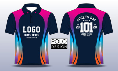 Colorful vector polo shirt design, Modern gradient polo shirt art, T-shirt mockup template design. Vector Illustration.