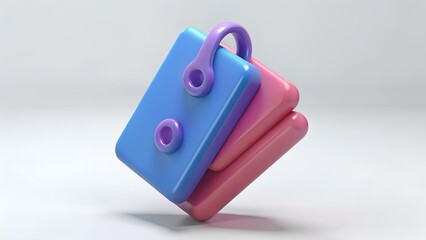 Stack of colorful square tags with a purple loop