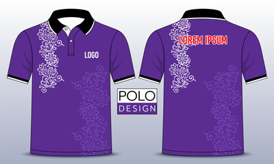 Elegant floral polo shirt vector design with purple tones, T-shirt mockup template design. Vector Illustration.