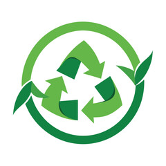Obraz premium Green Recycling Symbol with Arrows and Leaf Elements for Sustainability