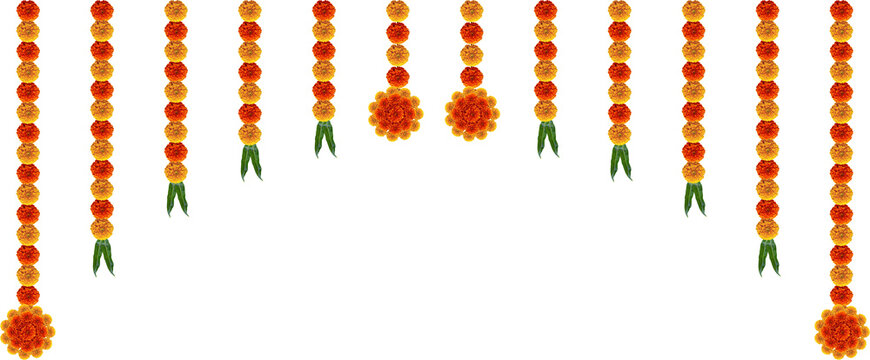 Marigold flowers with leafs decorative festive entrance gate