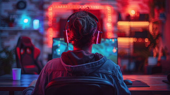 Gaming energy effects, esports tournament atmosphere, neon RGB lighting, competitive gaming aesthetic, digital entertainment waves, streaming platform background, gamer lifestyle imagery
