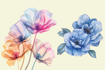 Vintage Floral Art Paired with Skeleton Leaves