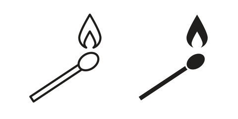 Match fire icon vector in simple flat design, outline.