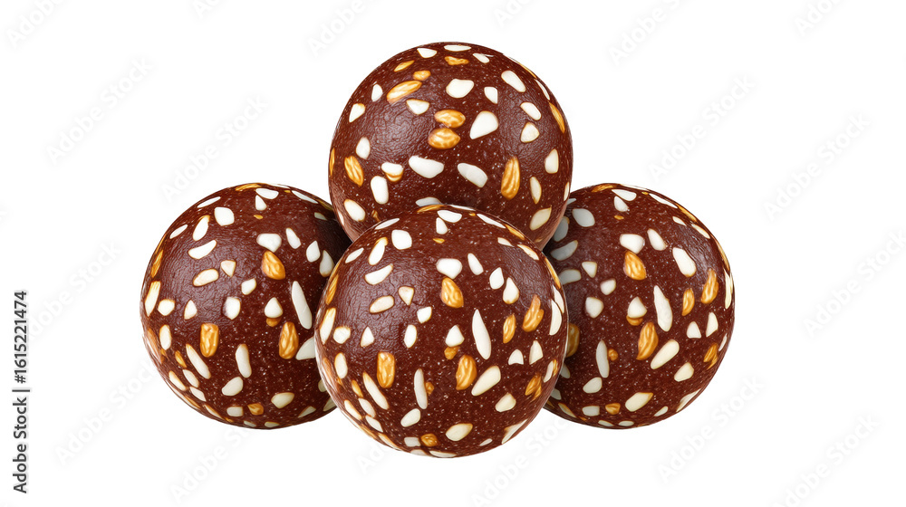 Aufkleber chocolate ball isolated on transparent background with nuts embedded on surface