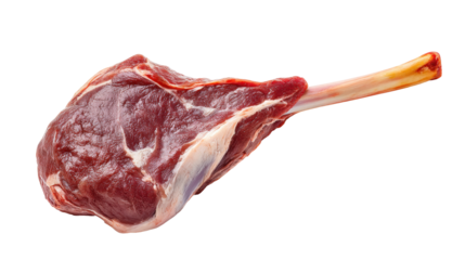 Raw lamb leg isolated on transparent background with fresh red meat and bone visible