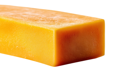 Cheese block isolated on transparent background with smooth texture and rich yellow color