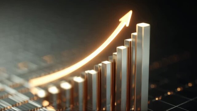 Financial growth chart with upward trend and glowing arrow  