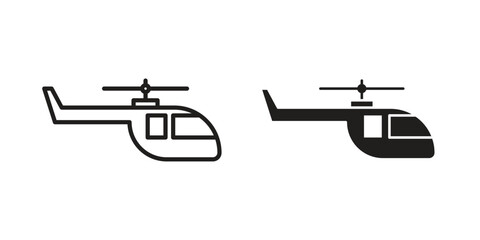 Helicopter icon vector in simple flat design, outline.