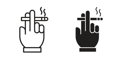 Hand holding cigarette icon vector in simple flat design, outline.
