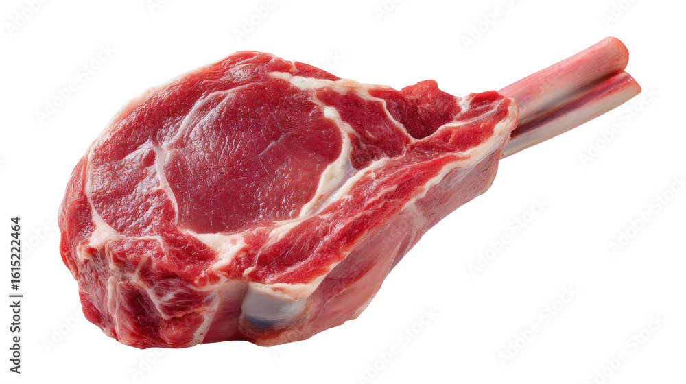 Poster raw meat isolated on transparent background with fresh red color and bone on view