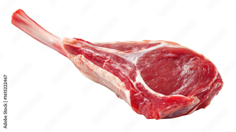 Poster raw meat isolated on transparent background with fresh red color and bone on side