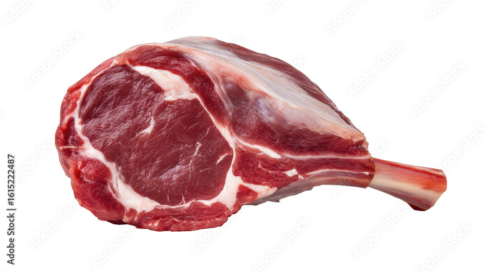 Poster raw meat isolated on transparent background showing fresh red beef cut with bone