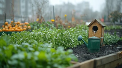 Urban garden bed in winter