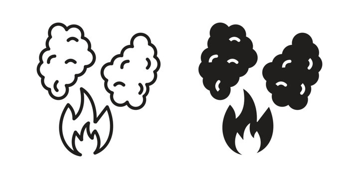 Fire smoke icon vector in simple flat design, outline.