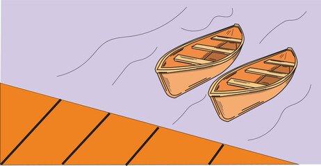 The Illustration of wooden boat