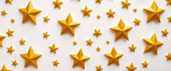 White background with a repeating pattern of gold stars of varying sizes, night, christmas
