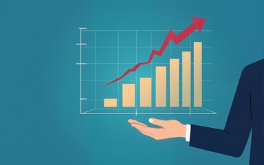 Businessman hand plan growth business graph financial chart on improvement blue background with success investment diagram marketing strategy or increase arrow stock profit data and analysis market.