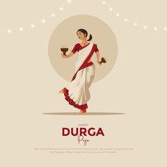 Happy Durga pooja post and flyer template. Navratri 9 days celebration Durga Puja Subh Navratri, modern and minimal creative poster vector illustration