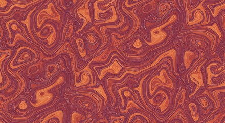 Abstract liquid marble texture with flowing red and orange psychedelic swirls. A vibrant fluid art pattern background.
