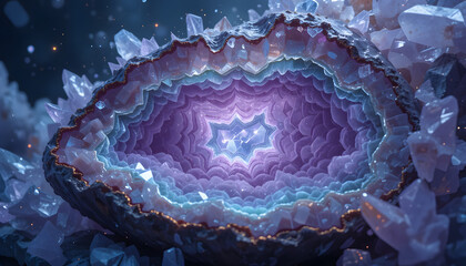 Obraz premium Purple Geode Crystal Formation with Layered Concentric Textures