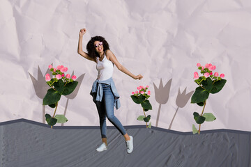 3d sketch poster trend collage of happy girl dance spring summer park holiday celebration event...