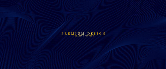 Elegant dark blue abstract background with fine flowing lines and premium text. Perfect for luxury branding, modern presentations, and professional design use.
